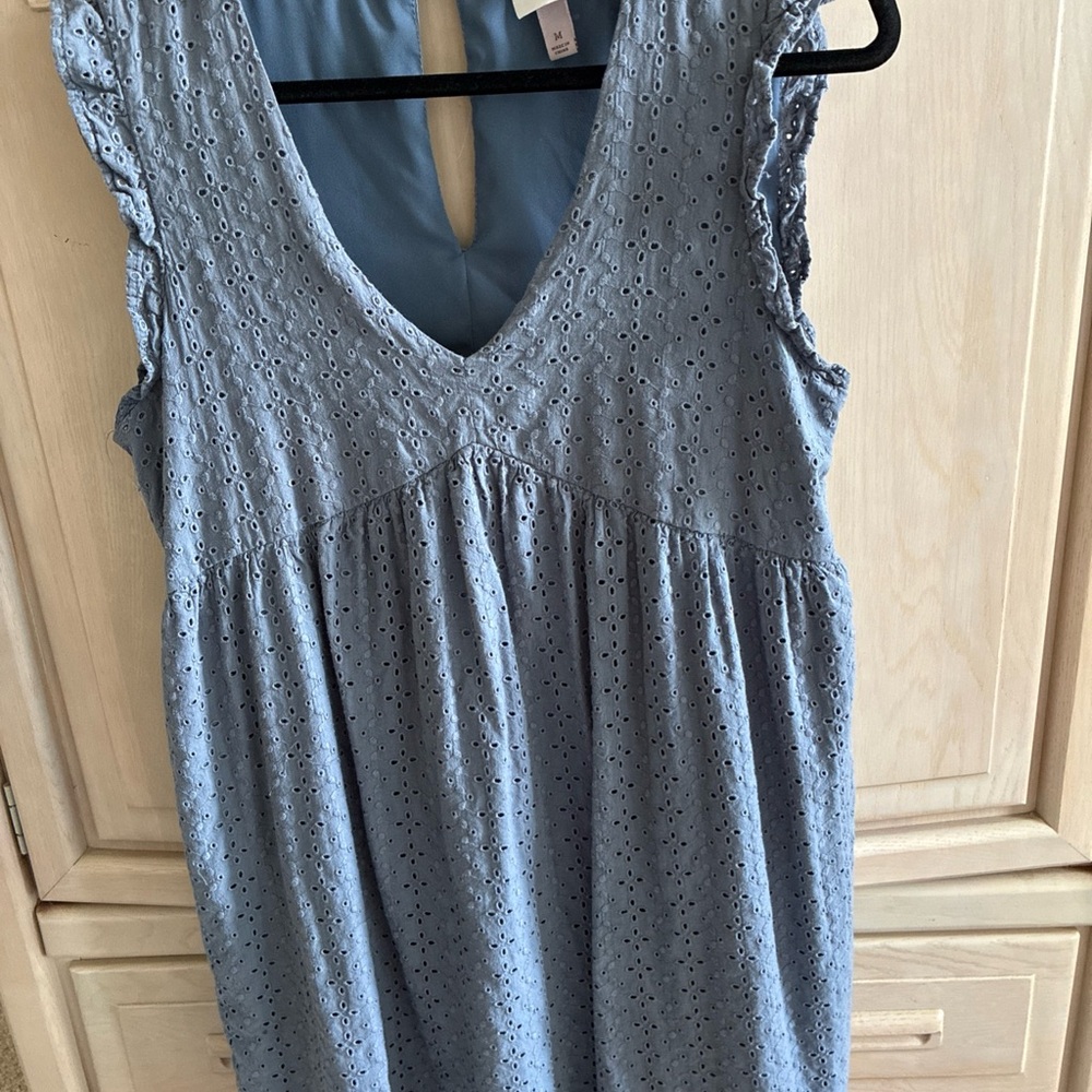 Knox Rose Light Blue Eyelet Sleeveless‎ Dress with Trim